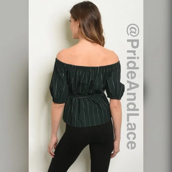 LAST 1️⃣ 🍃🍂GREEN STRIPES LINEN TOP🍂🍃 - Picture 2 of 2